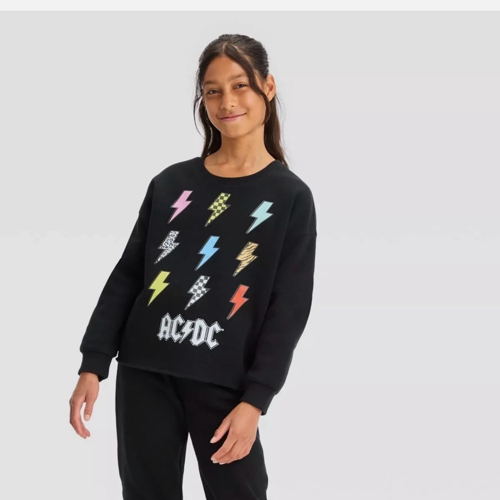 AC/DC Black Tee with Colorful Lightning Bolts